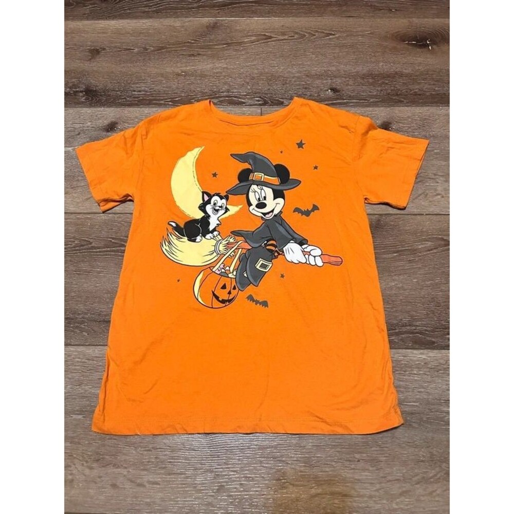 Disney Minnie Mouse Halloween Witch Flying Broom Orange Shirt Youth XL (14-16)